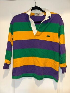Perlis Bold Stripe Rugby Shirt in Purple, Green & Gold Mardi Gras New Orleans